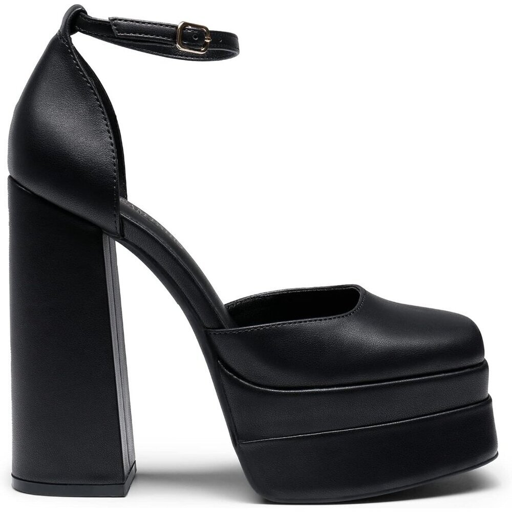 Dream Pairs Womens Black Faux Leather Closed Toe Chunky High Heels Platform - Picture 2 of 9